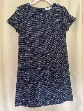 LOFT Navy Short Sleeve Textured Shift Dress